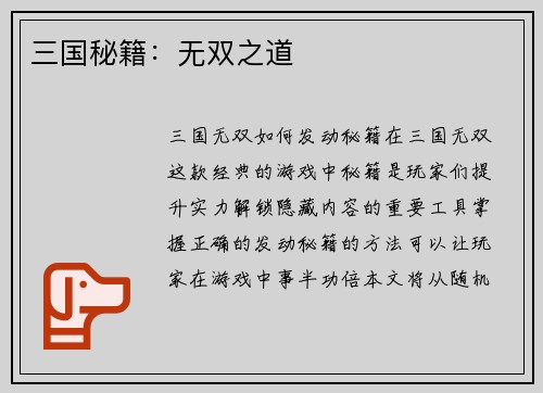 三国秘籍：无双之道